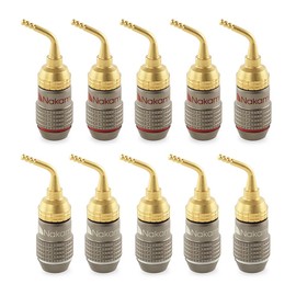 Nakamichi FanLock Excel Series 24k Gold Plated 2mm Pin Plug Banana 10 AWG - 18 AWG Gauge Size 4mm for Spring Clip Speakers Amplifier Hi-Fi Home Theatre Wire Cable Quick Connector, 10 Pcs (5-Pairs)