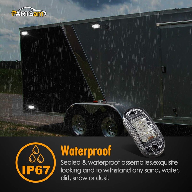 Partsam 4x Oval White Clear Lens 2 Diode LED Trailer