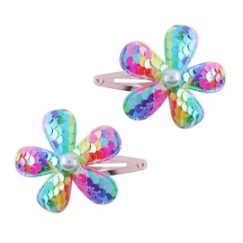 BOENBE LOVED 2Pcs Sequins Flower Hair Clips for Girls Cute Snap Hair Clips with Pearl Hair Barrettes Spring summer Hair Accessories Birthday Party Supplies (Colorful flowers)