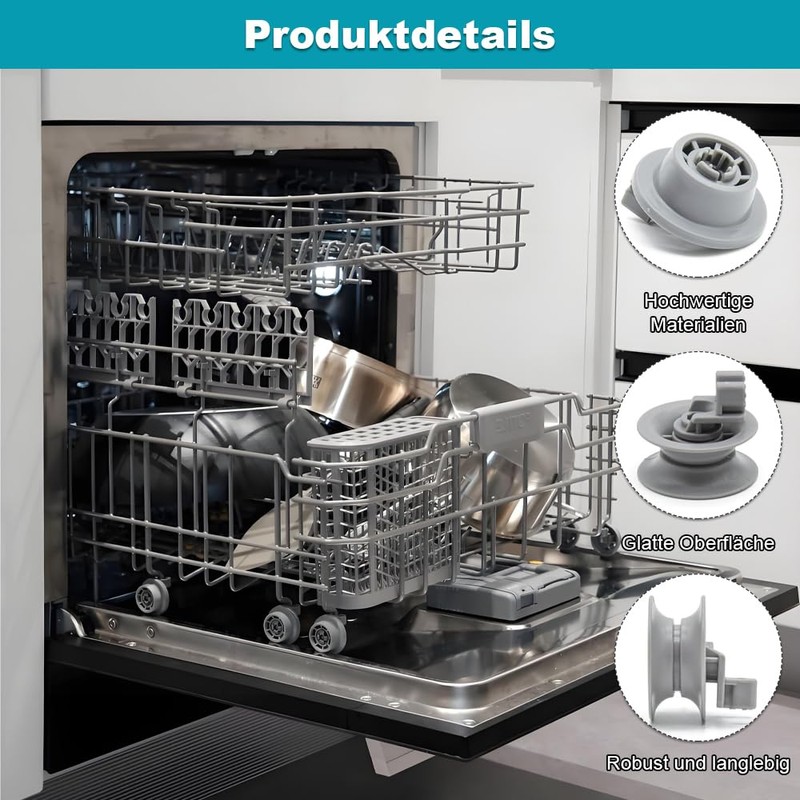 Dishwasher Basket Wheels, Pack of 8 Dishwasher Wheels, 30 mm