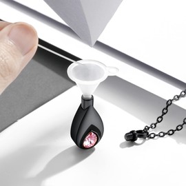 U7 Fashion Urn Necklace for Ashes Men Women Black Plated Stainless Steel Keepsake Urns Pendant with July Birthstone Ruby Teardop Necklace