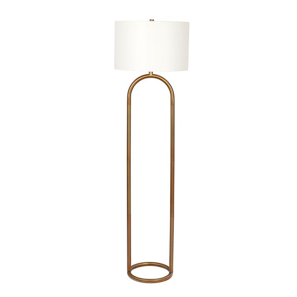 Vivid Brass Ring Base Floor Lamp with Large White Drum