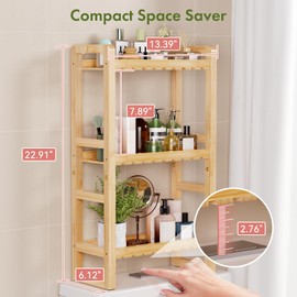 AmazerBath Bamboo Over The Toilet Storage Shelf - 3-Tier Bathroom Organizers and Storage Shelves, 2 in 1 Dual Stable Above Over Toilet Bathroom Shelf Home Storage Rack for Small Bathroom, Space Saver