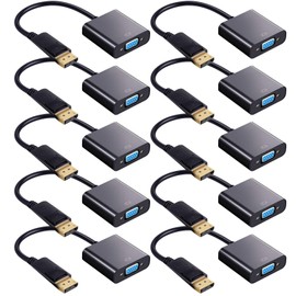 Yunsailing 10 Pack DisplayPort to VGA Adapters Gold Plated Compatible with Laptop, Monitor, PC, Projector (Black)
