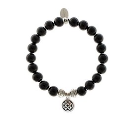 EvaDane Natural Semi Precious Black Onyx Gemstone Tibetan Bead Celtic Knot Charm Stretch Bracelet - Size 8 Inch (1_Ony_S_T_CK_8)