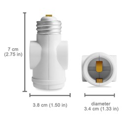 2 Outlet Light Socket to Plug Adapter, Electrical Screw in Light Bulb Socket Outlet Adapter, Lamp Holder, Dual Polarized E26 ETL, White (3PACK)