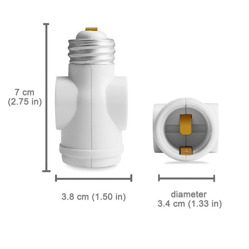 2 Outlet Light Socket to Plug Adapter, Electrical Screw in