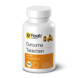 Raab Vitalfood Organic Curcuma Tablets, Pack of 300, Turmeric Tablets with Curcumin & Piperine from Black Pepper, Vegan, Made in Germany, Extract