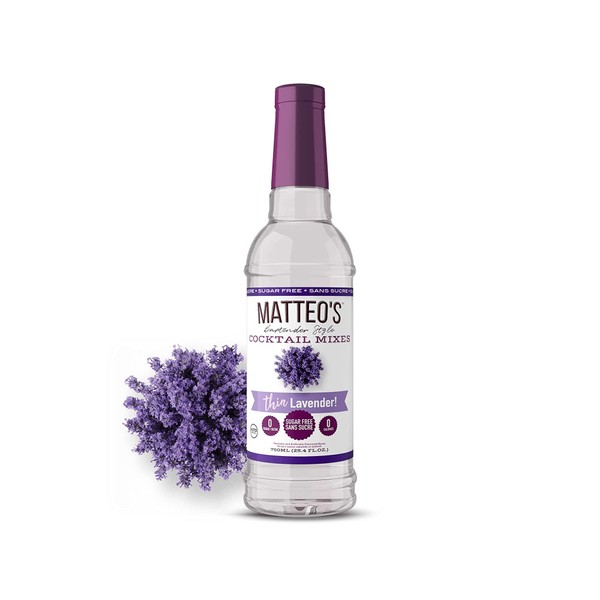 Matteo's Sugar Free Cocktail Mixes - Lavender - Zero Sugar Bartender Inspired Syrups for Cocktails - Flavored Syrups for Drinks - Sugar Free Flavored Syrups - Ideal for Parties - No Alcohol - 25.4 Oz