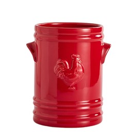 WAIT FLY Embossed Rooster Porcelain Kitchen Utensil Holder Flatware Storage Organizer Utensil Crock for Countertop Kitchen Counter Decor-Red-1 PCS