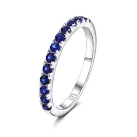 DAYBYDAY Sapphire Eternity Band Rings for Women Stackable Wedding Sterling Silver September Birthstone Rings Blue Anniversary Band Size 8