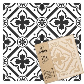 NAKLEO Tile Stencil for Painting, 20 x 20 cm, Romeira Spanish Moorish Flower, Moroccan, Plastic Reusable Floor Stencil, DIY, Wooden Furniture Wall Decoration, Terracotta