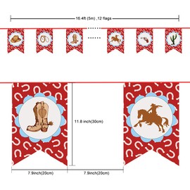 Cowboy Party Banner West Cowboy String Flags Western Party Decorations Fabric Bunting Banner for Indoor and Outdoor Hanging Decorations, Rodeo Theme Party Sign Western Birthday Party Burgee Bunting