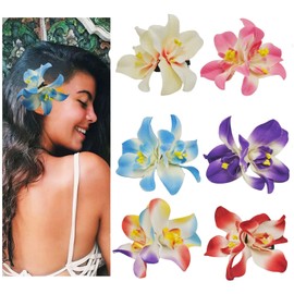 Generic 6 Colors Artificial Flower Hair Clips, Bohemian Flower Hairpin Hawaiian Hairpin for Seaside Holiday, 3.5 Inch Bridal Hair Bobby Pins Headwear for Women Girls(Two-color Mixing)