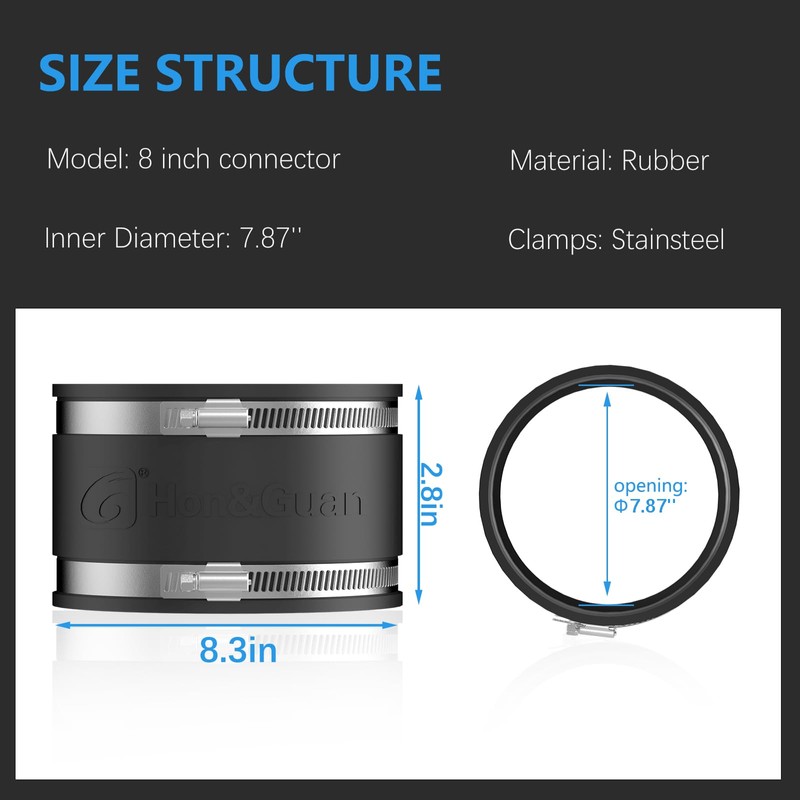 Hon&Guan 8 Dust Collection Fittings Rubber Noise Reduction Clamp for