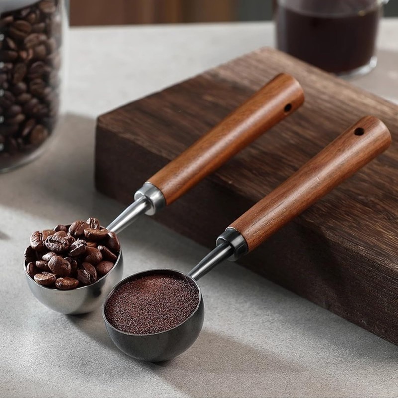 Walnut Handle Stainless Steel Coffee Scoop Set (15ml + 30ml)