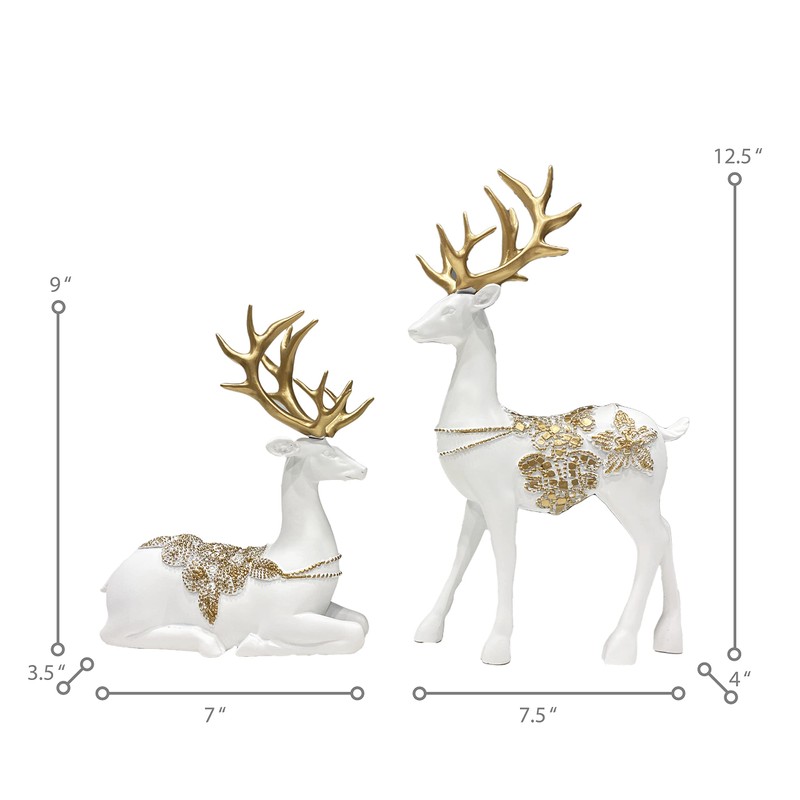 2 Pieces Elegant Christmas Reindeer Resin Statues for Home Decoration