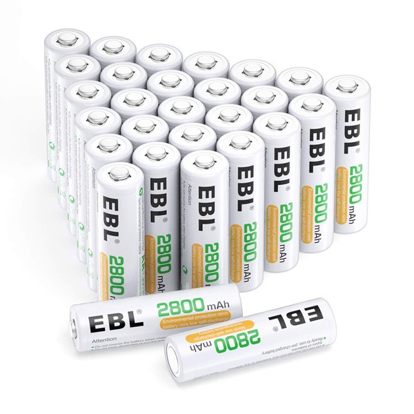 EBL AA Batteries 2800mAh High Capacity Precharged Ni-MH AA Rechargeable Batteries - Pack of 28