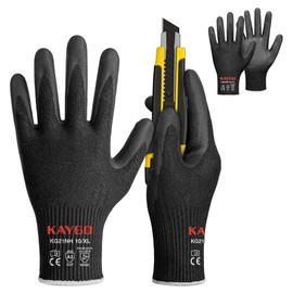 KAYGO Cut Resistant Gloves - Nitrile Micro-Foam Coated, Puncture Proof Safety Gloves for Work, Gardening, and Construction with Enhanced Grip | ANSI Cut Level A3 | KG21NB (Size XL, 2 Pairs, Black)