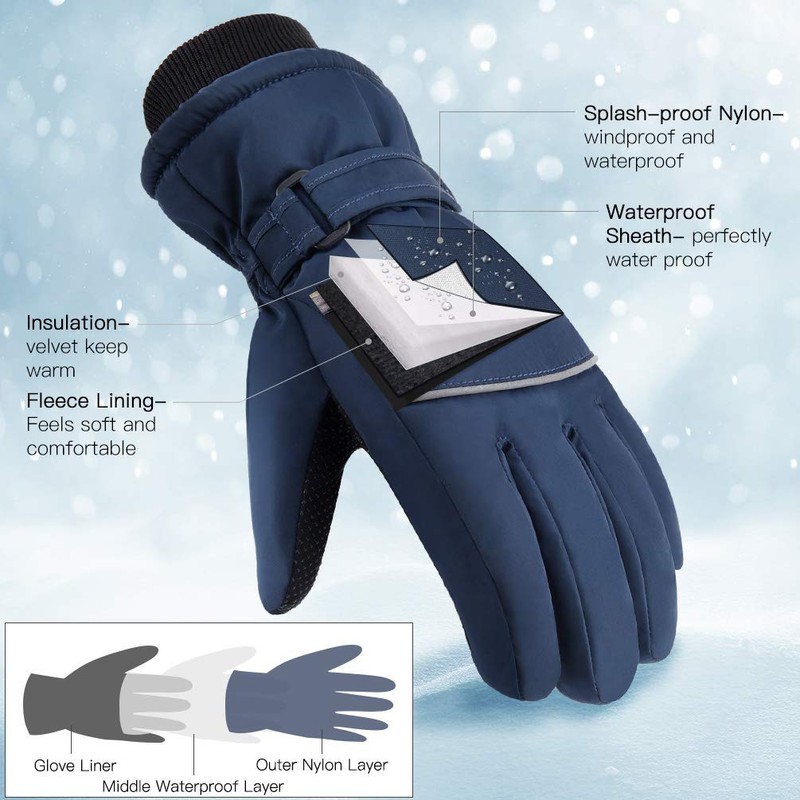 OOPOR Children's Winter Warm Waterproof Ski Gloves - Non-Slip Skating