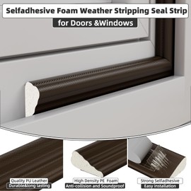 16.4 Ft Weather Stripping Seal Strip for Doors/Windows,Soundproofing Window Insulation Draft Stopper for Winter, Selfadhesive Foam Weather Strip for Door Frame,Door Gap Filler Noise Blocker(Brown)