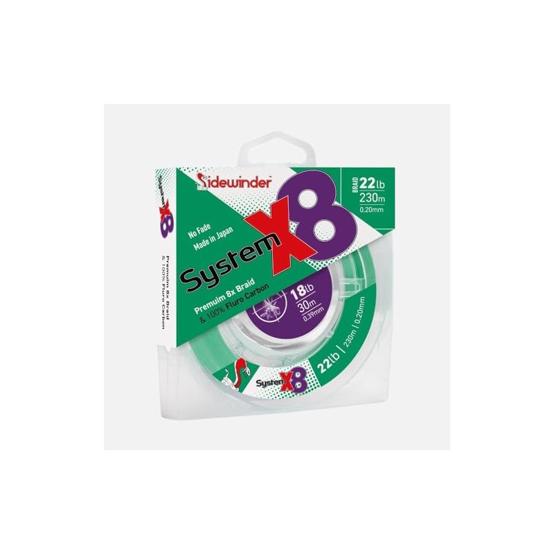 Sidewinder Braid System X8 PE Line and Fluorocarbon: 22lb -