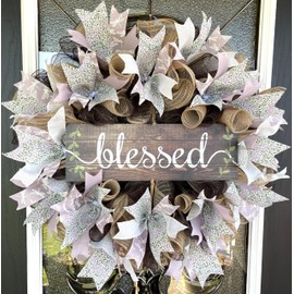 Blessed Lovely Lavender Floral Dragonfly Spring Summer Fall Deco Mesh Wreath, Front Door Wall Entryway, Patio Porch Garden, Living Room Bedroom Wall Decoration, Handmade Handcrafted
