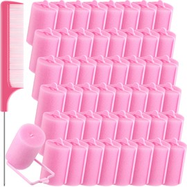 48 Pieces Foam Sponge Hair Rollers, Soft Sleeping Hair Curler Flexible Hair Styling Sponge Curler, and Stainless Steel Rat Tail Comb for Hair Styling (1.57 inch/ 4.0 cm, Pink and Dark Pink)