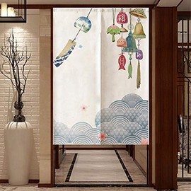 MYRU Wave Noren Japanese Curtain Noren Japanese Curtain Entrance (Wind Chimes,33 by 59 Inch)