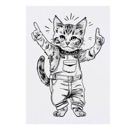 ' Cat Wearing Overalls' Temporary Tattoo - Water Resistant, Skin-Safe, Non-Toxic Transfer (TO00073197)