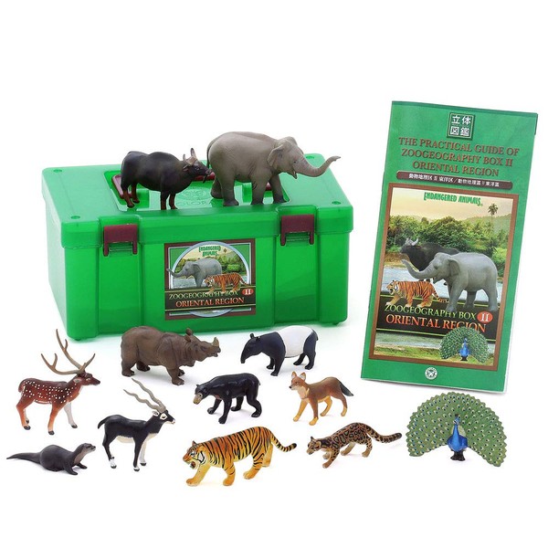 Carolata Animal Geography District 2, Toyo District Figure Box (12 Types, 3D Illustration Book and Instructions Included) Mammal, Elephant, Tiger, Realistic Illustrated Book, Toy, Educational Toy, Gift (Food Sanitation Law Clear)