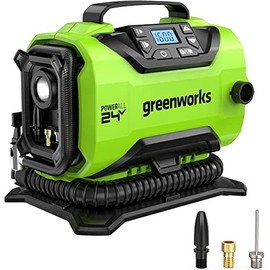 Greenworks 24V Portable Air Compressor - Cordless Tire Inflator, MAX 160 PSI, 2 Power Sources, Auto Shut Off, for Car, Bicycle, Motocycle, Air Boat, Inflatables, Tool-Only