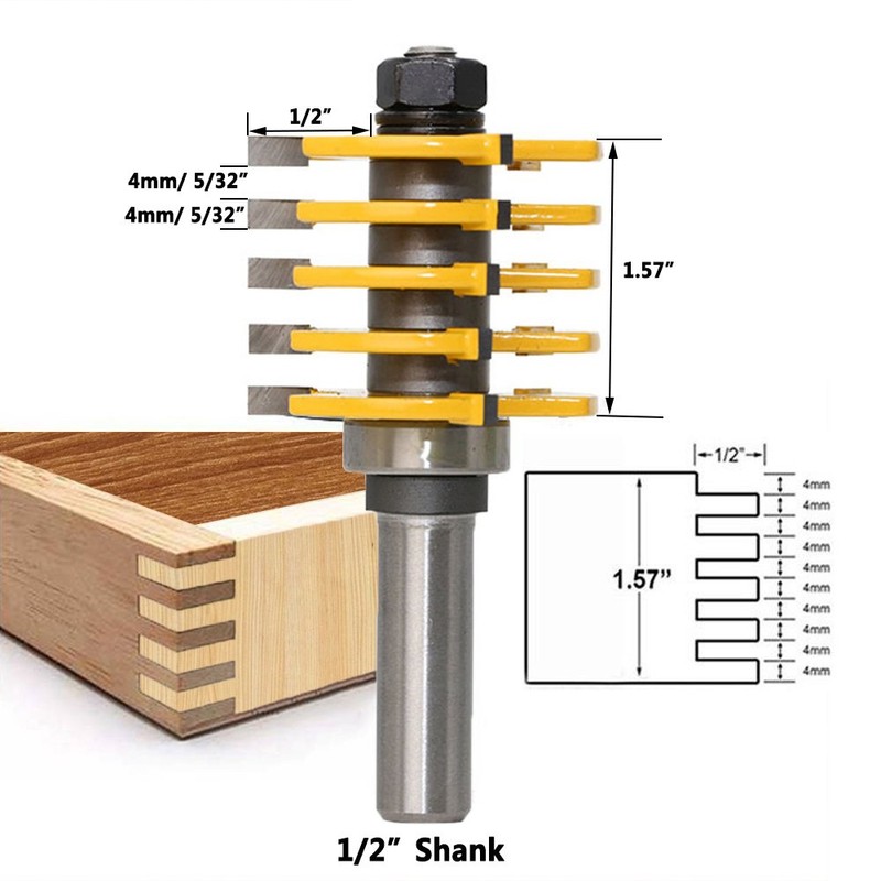 Yakamoz Professional Adjustable 1/2 Shank Finger Joint Router Bit with