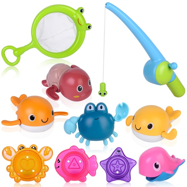 Trulloyoo Fishing Game for 1 Year and Up Kids Bath Toy, Baby, 10 Pieces, Teaching Toy, Bath Toy, Fun Fishing Set, Water Toy, 8 Pieces, Bath Animals