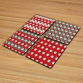 The Victorian Printing Co - Set of 4 Coasters - Cute Father Christmas Illustrated Pattern - Coaster Set
