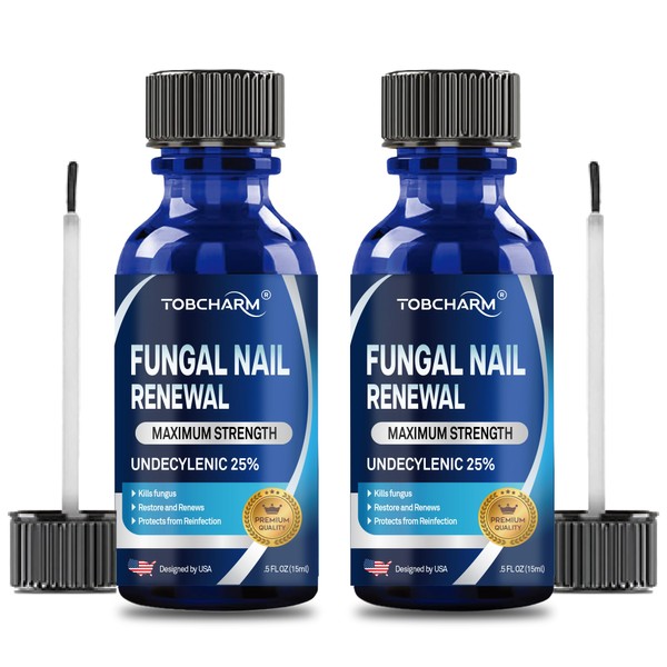 Toenail Fungus Treatment Extra Strength with 25% Undecylenic Acid & Tea Tree Oil, Nail Fungus Treatment for Toenail & Fingernails, Antifungal Nail Treatment for Damaged Nails and Thick Toenails- 2Pcs