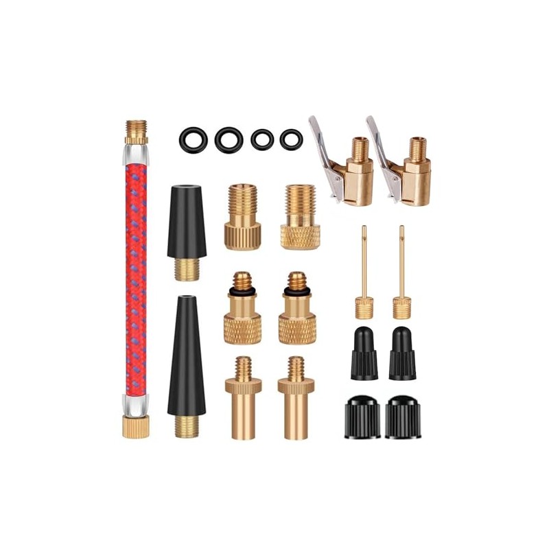 DDJ Presta to Schrader Valve Adapter Set, 21-Piece Brass Kit