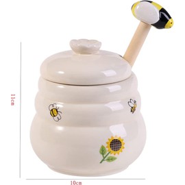 Kosmeey Ceramic Honey Jar with Wooden Honey Dipper-Honey Pot with Dipper- Honey Jar with Stand, Great Bee Decor- Farmhouse Kitchen Decoration (Honey Jar-Bee)