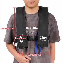 Automatic Inflatable Life Jacket | Low Profile PFD for Adults | Compact Design Self Inflating Life Vest | Supports up to 330 lbs |Chest 29~62 in(Black)