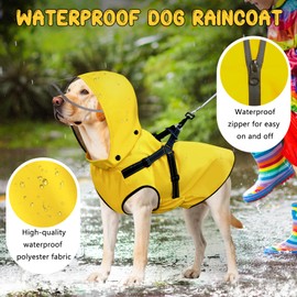 Dog Raincoat, Rain Jacket with Reflective Harness and Removable Clear Hood, Breathable Dogs Rain Coat Poncho, Lightweight Water Proof Clothes for Small Medium Large Dogs Puppies (Yellow) (X-Large)