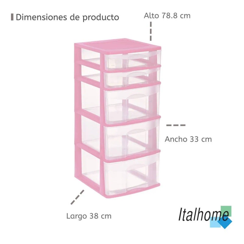 Cajonera De Plástico Italhome Fox 5 Organizador Multiusos Rosa
