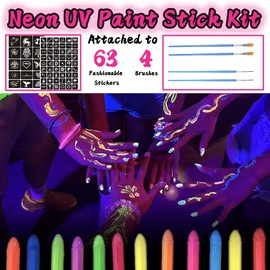 Hisunben UV Body Painting, 12 Colours, Neon UV Children's Make-Up Set, Washable Make-Up Pens, Face Paint Make-Up Set, Children's Body Colour (12 Colours)