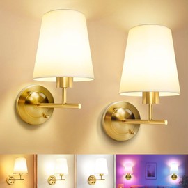 Battery Operated Wall Sconce Set of Two with Remote and Dimmable LED Bulbs, 12 Colors Cordless Rechargeable Wall Lights with Timer, Gold Wireless Wall Lamps for Bedroom Living Room Hallway Entryway
