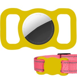 Protective Air tag Case for Dog Collar, Pet/Dog Collar Holder Case Compatible with Apple Air Tag, Waterproof Air tag Loop for GPS Tracker Lightweight Soft Anti Scratch Anti Lost Yellow