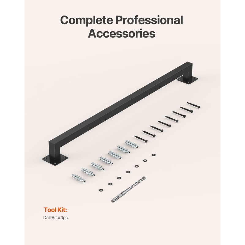 VEVOR Wall Mounted Stair Handrail, 4ft Black Iron Staircase Handrail