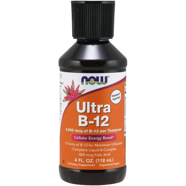 NOW Supplements, Ultra B-12, Liquid, 800 mcg Folic Acid, Cellular Energy Production*, 4-Ounce
