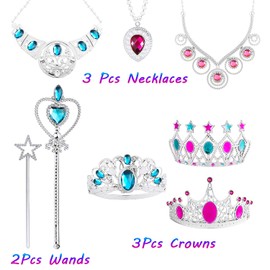 WATINC 46Pcs Princess Pretend Jewelry Toys, Girl’s Jewelry Dress Up Play Set Included Kids Crowns, Necklaces, Wands, Rings, Earrings Bracelets, Birthday Gifts Party Decoration Supplies, 46 Pac