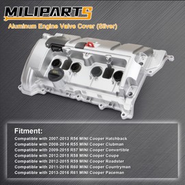 MILIPARTS Aluminum Engine Valve Cover Compatible with 2007-2016 Mini Cooper 1.6 Non-Turbo Part 11127646554 11127553799 11127567162 11127567791
