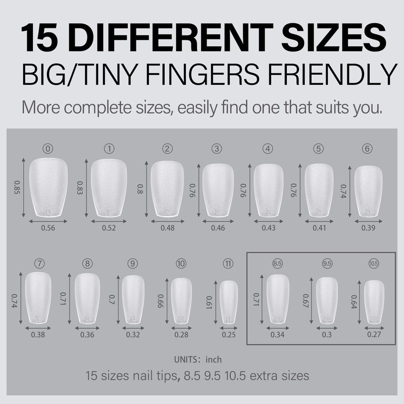 AILLSA Short Coffin Nail Tips - 450 Pcs Upgraded Matte