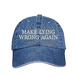 DSY Lifestyle Make Lying Wrong Again Embroidered Unisex Baseball Hat - Never Trump Hat (Light Denim)